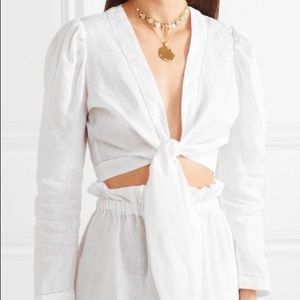 LISA MARIE FERNANDEZ TIE-FRONT LINEN BLOUSE SZ 2
